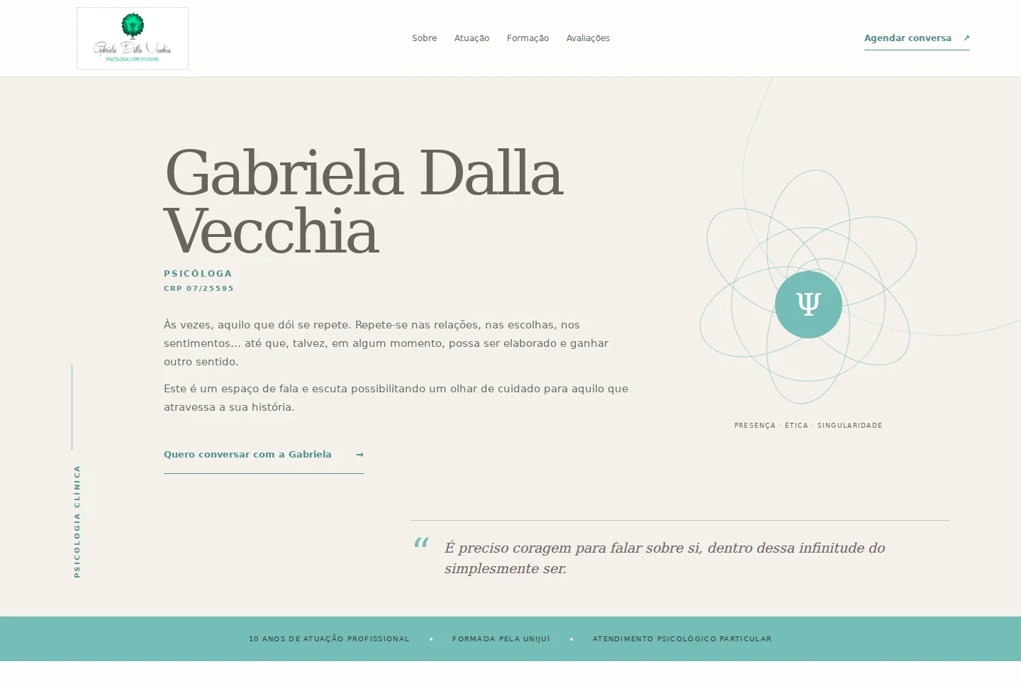 Primeira tela do site Gabriela Dalla Vecchia